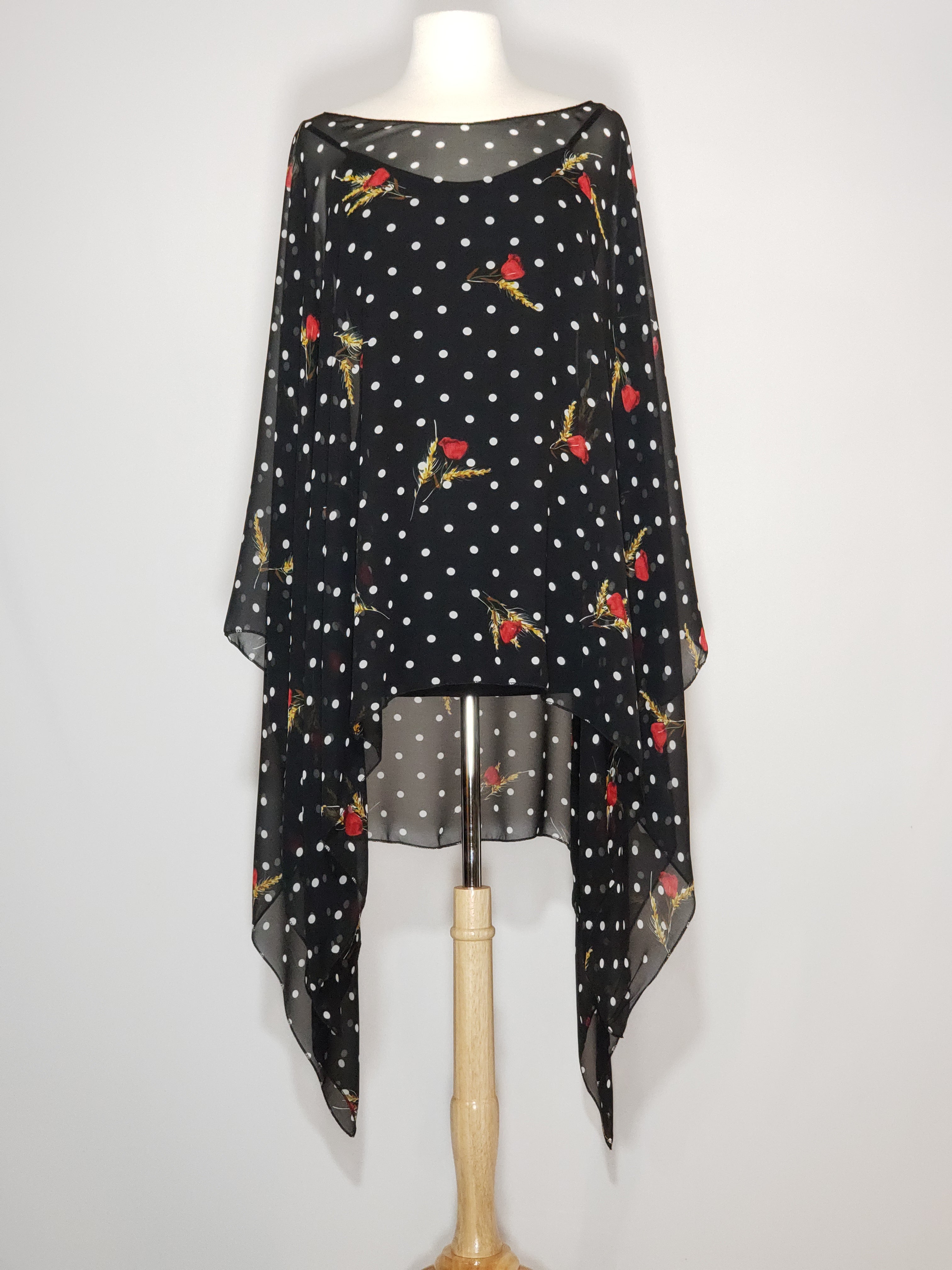 Sheer High Low- Black W/ White Polka Dots