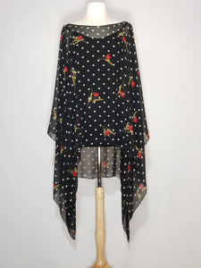 Sheer High Low- Black W/ White Polka Dots