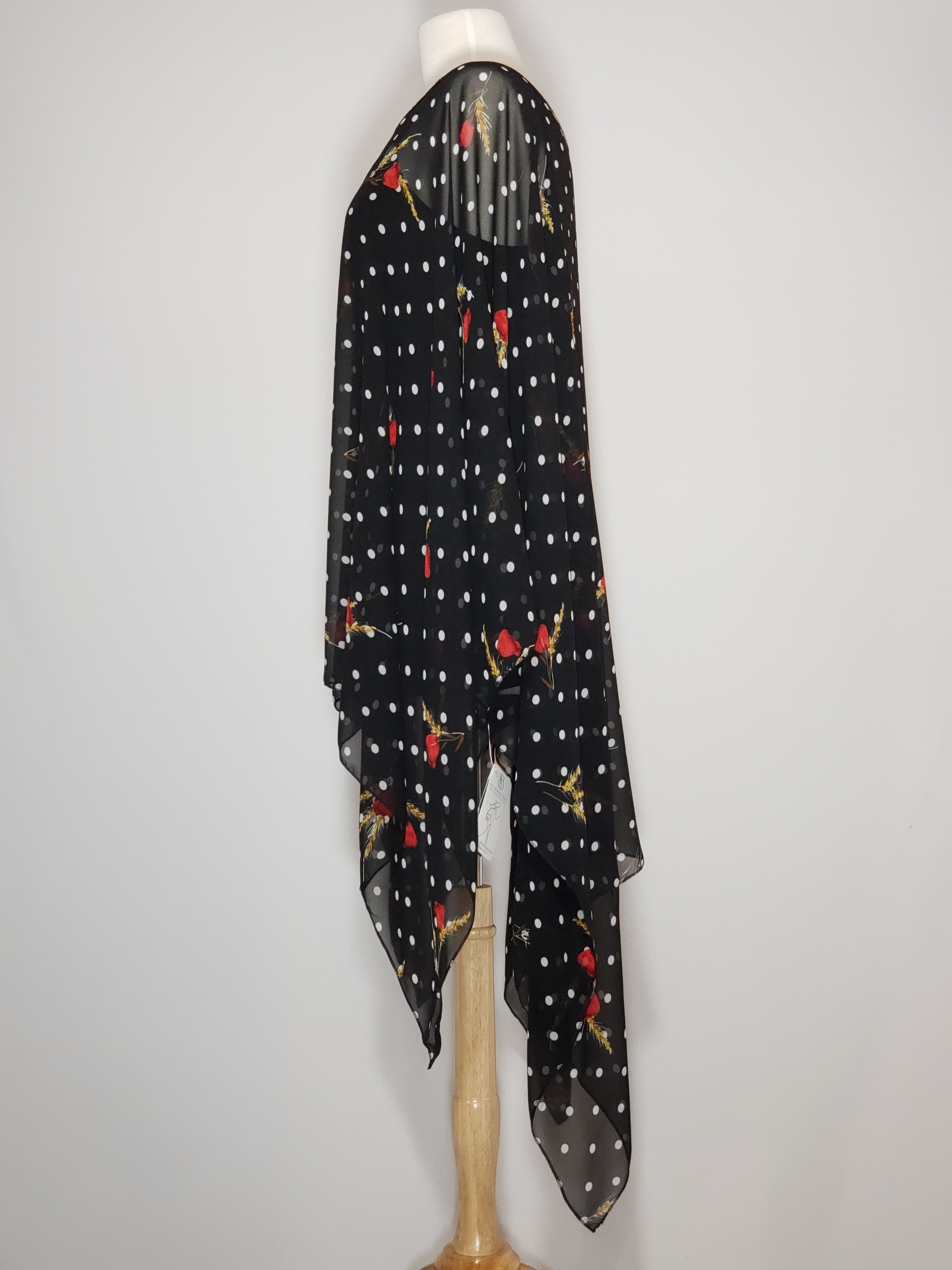 Sheer High Low- Black W/ White Polka Dots