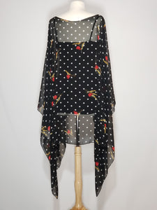Sheer High Low- Black W/ White Polka Dots