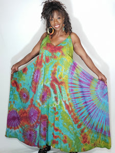 Tie Dye Maxi Dress- Teal, Red, Green, Purple