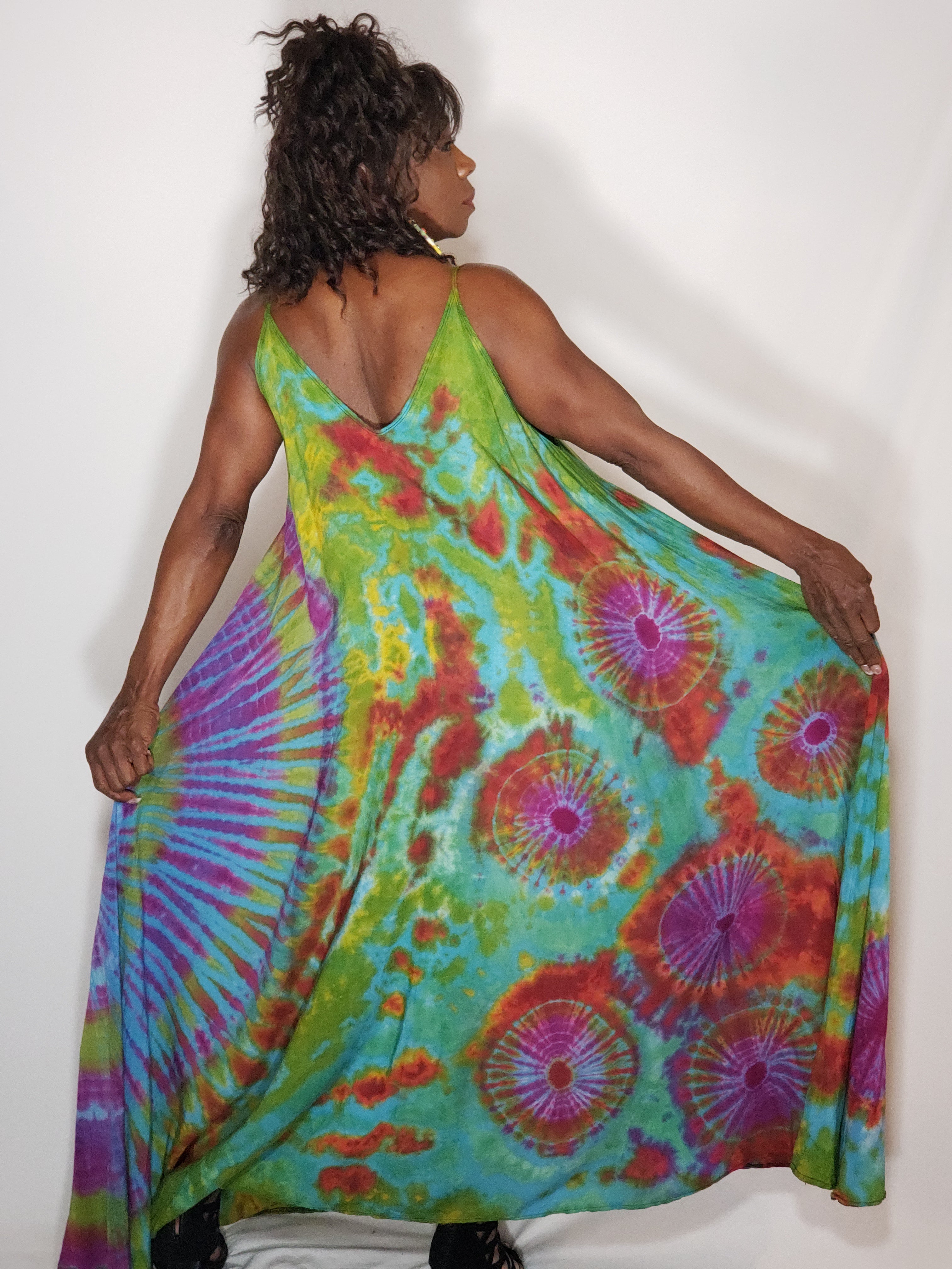 Tie Dye Maxi Dress- Teal, Red, Green, Purple
