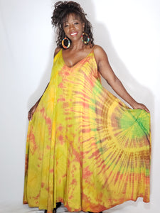 Tie Dye Maxi Dress- Yellow, Red, Green
