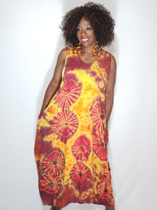 Tie Dye Racer Back Dress- Yellow, Maroon, Red