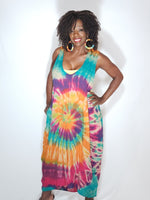 Load image into Gallery viewer, Tie Dye Racer Back Dress- Yellow, Green, Teal, Purple
