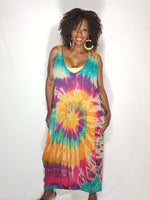 Load image into Gallery viewer, Tie Dye Racer Back Dress- Yellow, Green, Teal, Purple
