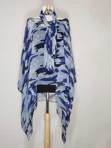 Sheer High Low- Blue, Black Camo