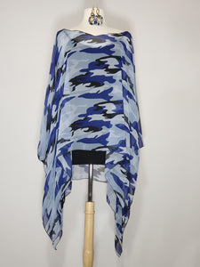 Sheer High Low- Blue, Black Camo