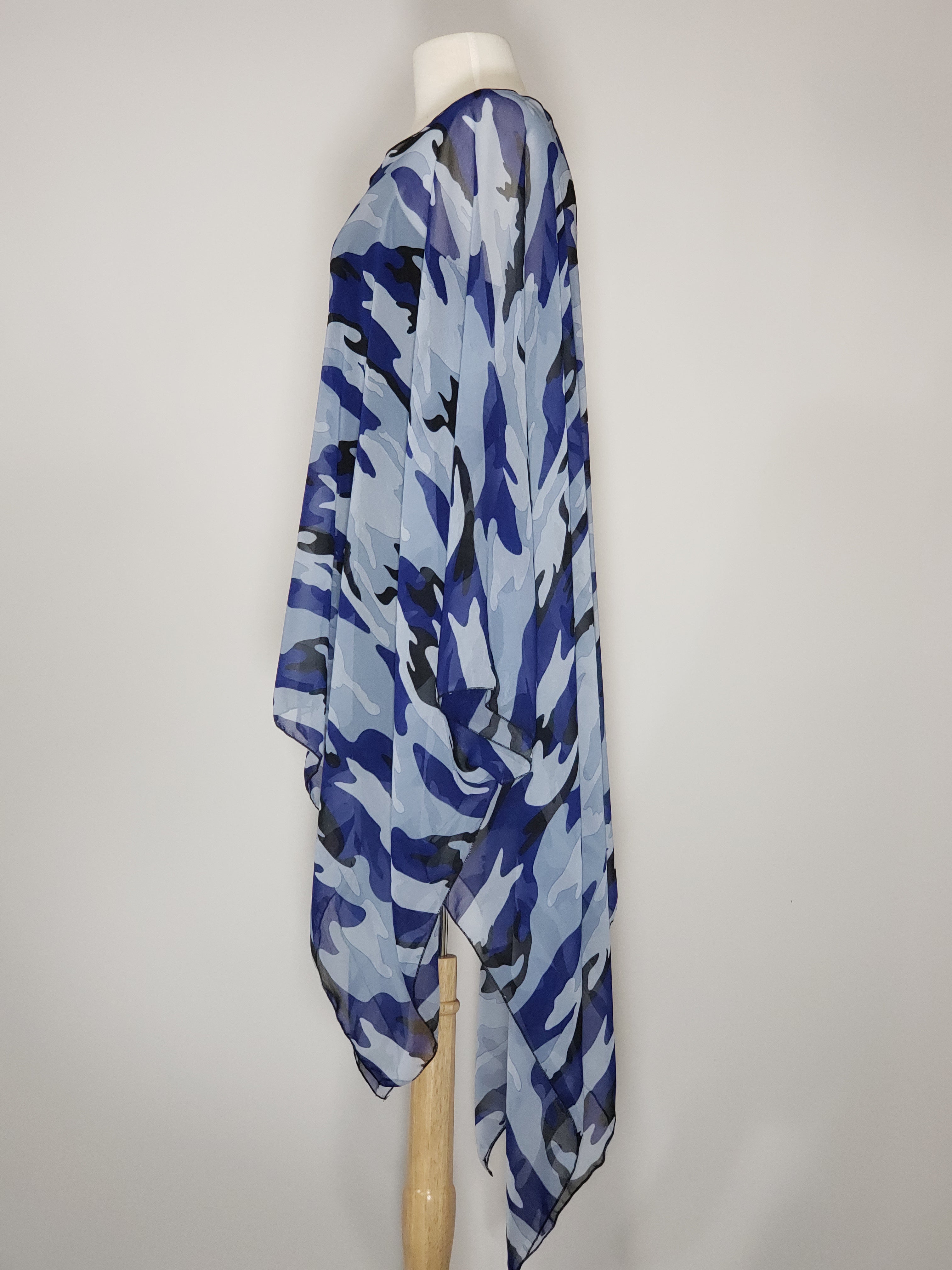 Sheer High Low- Blue, Black Camo