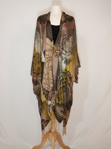 Brown, Beige & Gold Floral V-Wrap