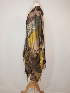 Brown, Beige & Gold Floral V-Wrap