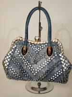 Load image into Gallery viewer, Denim Purse Zig-Zag Stones
