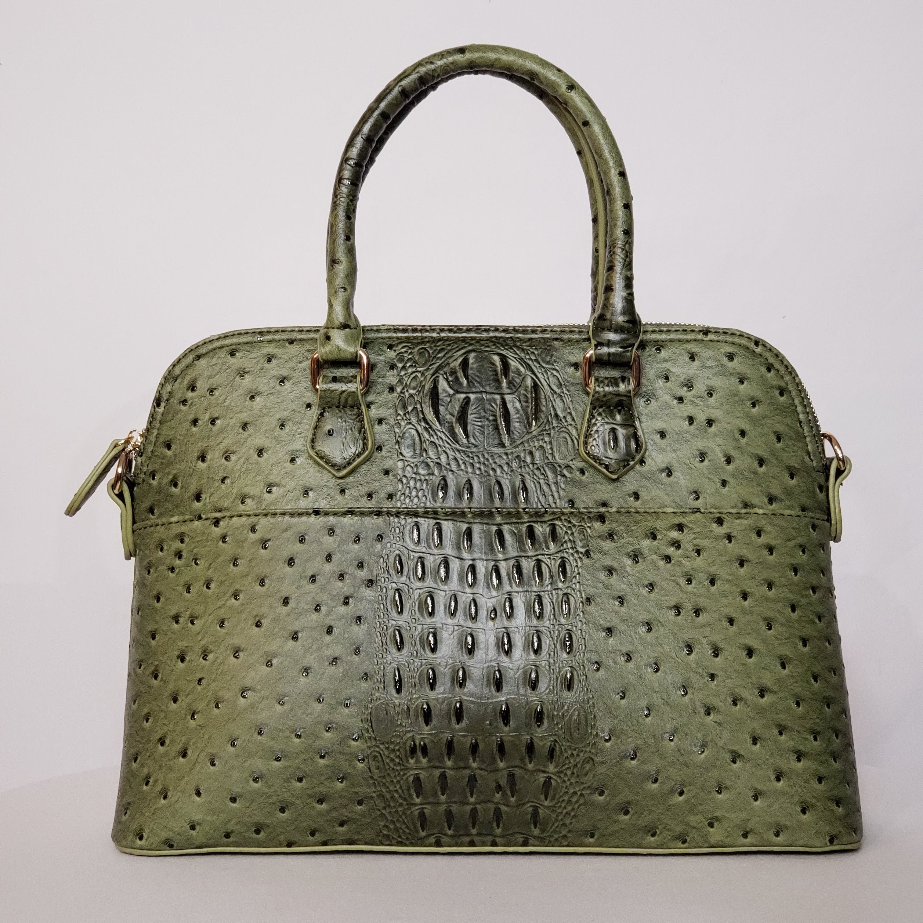 Olive Green Ostrich Vegan Leather Handbag