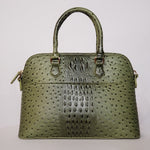 Load image into Gallery viewer, Olive Green Ostrich Vegan Leather Handbag

