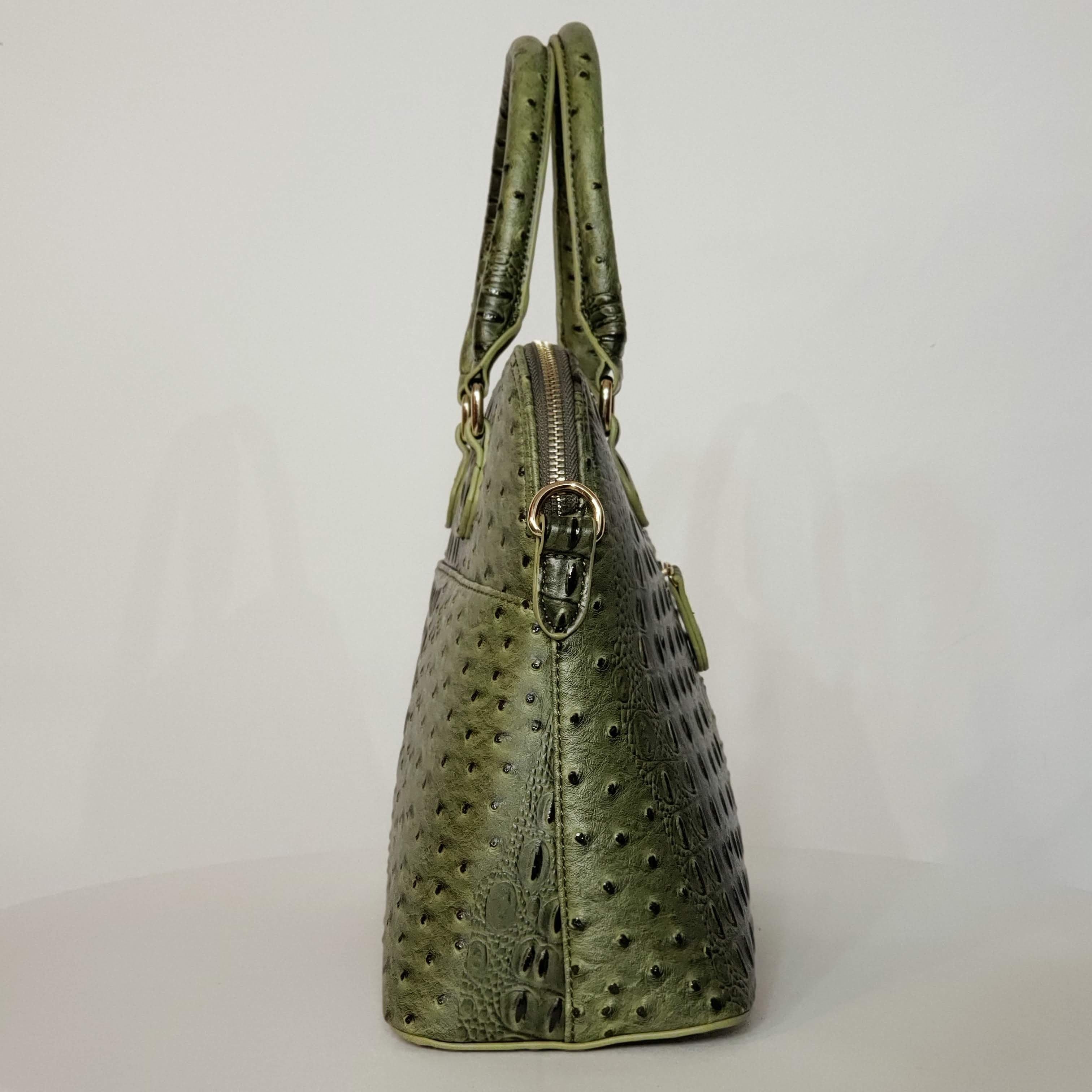 Olive Green Ostrich Vegan Leather Handbag