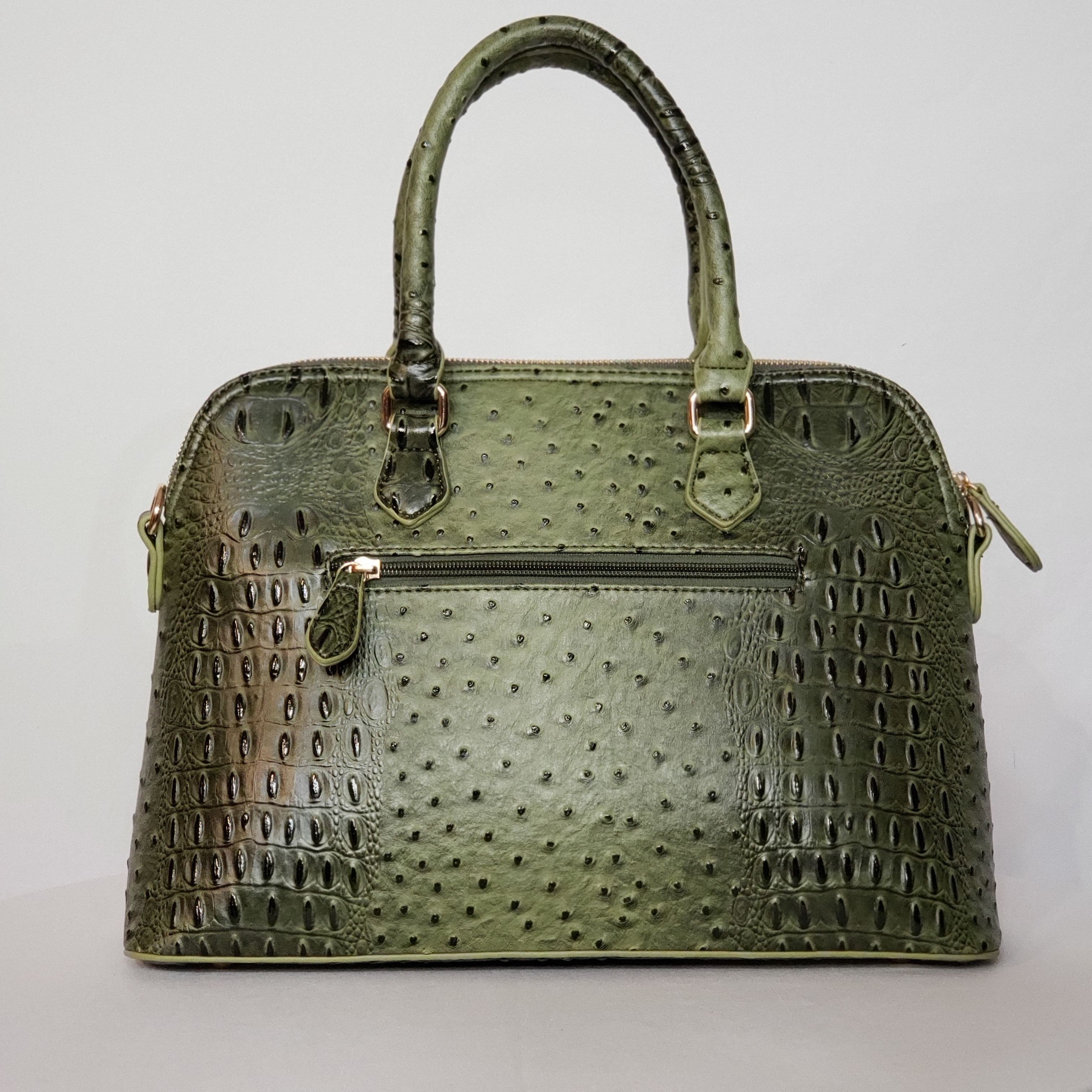 Olive Green Ostrich Vegan Leather Handbag