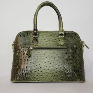 Olive Green Ostrich Vegan Leather Handbag