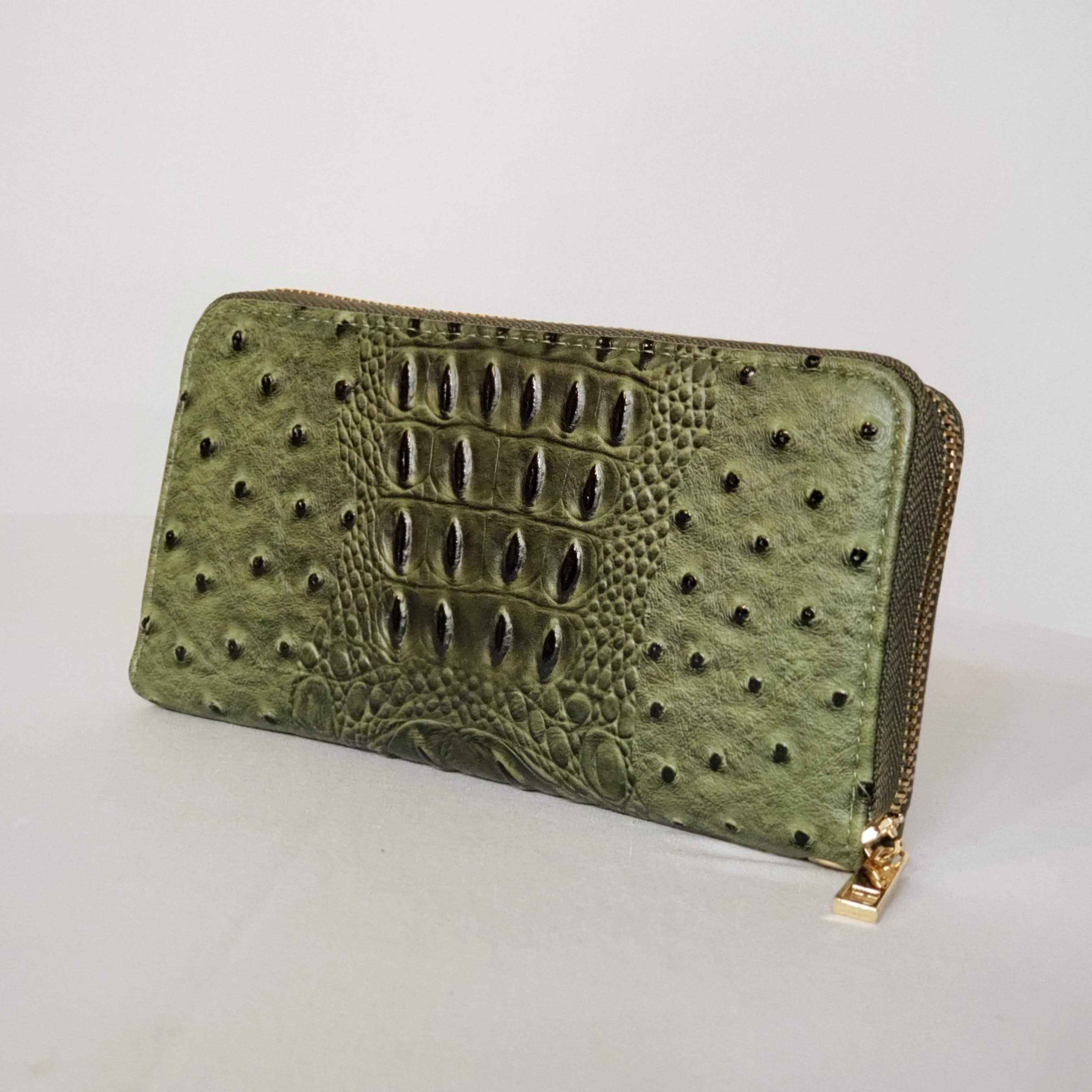 Olive Green Ostrich Vegan Leather Handbag