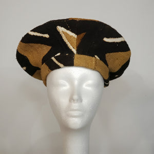Black & Beige Mudcloth Beret