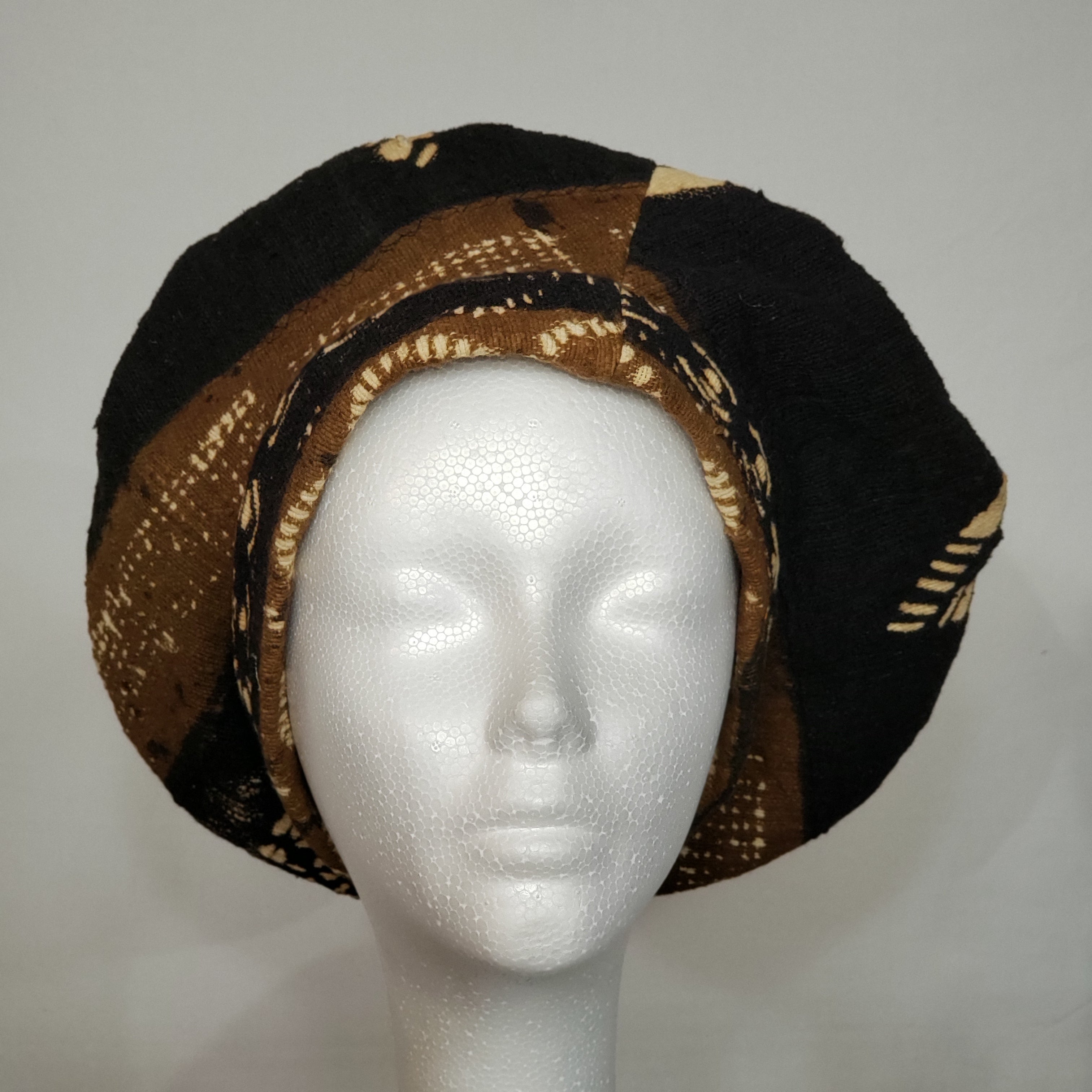 Black & Brown Mudcloth Beret