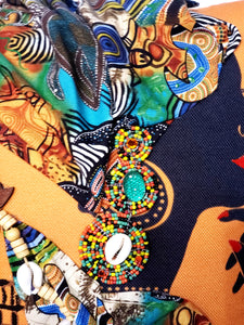 Decorative Pillow- African Woman Rich Orange Multi-Colored Wrap