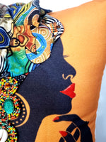 Load image into Gallery viewer, Decorative Pillow- African Woman Rich Orange Multi-Colored Wrap
