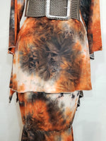 Load image into Gallery viewer, Burnt Orange &amp; Smoke Grey Tie Dye Mermaid Dress Set. (BELT &amp; NECKLACE SOLD SEPARATELY)
