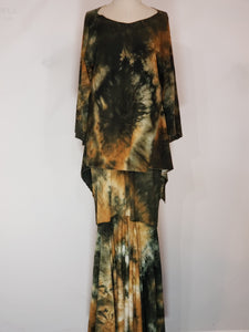 Olive Green & Mustard Tie Dye Mermaid Dress Set.