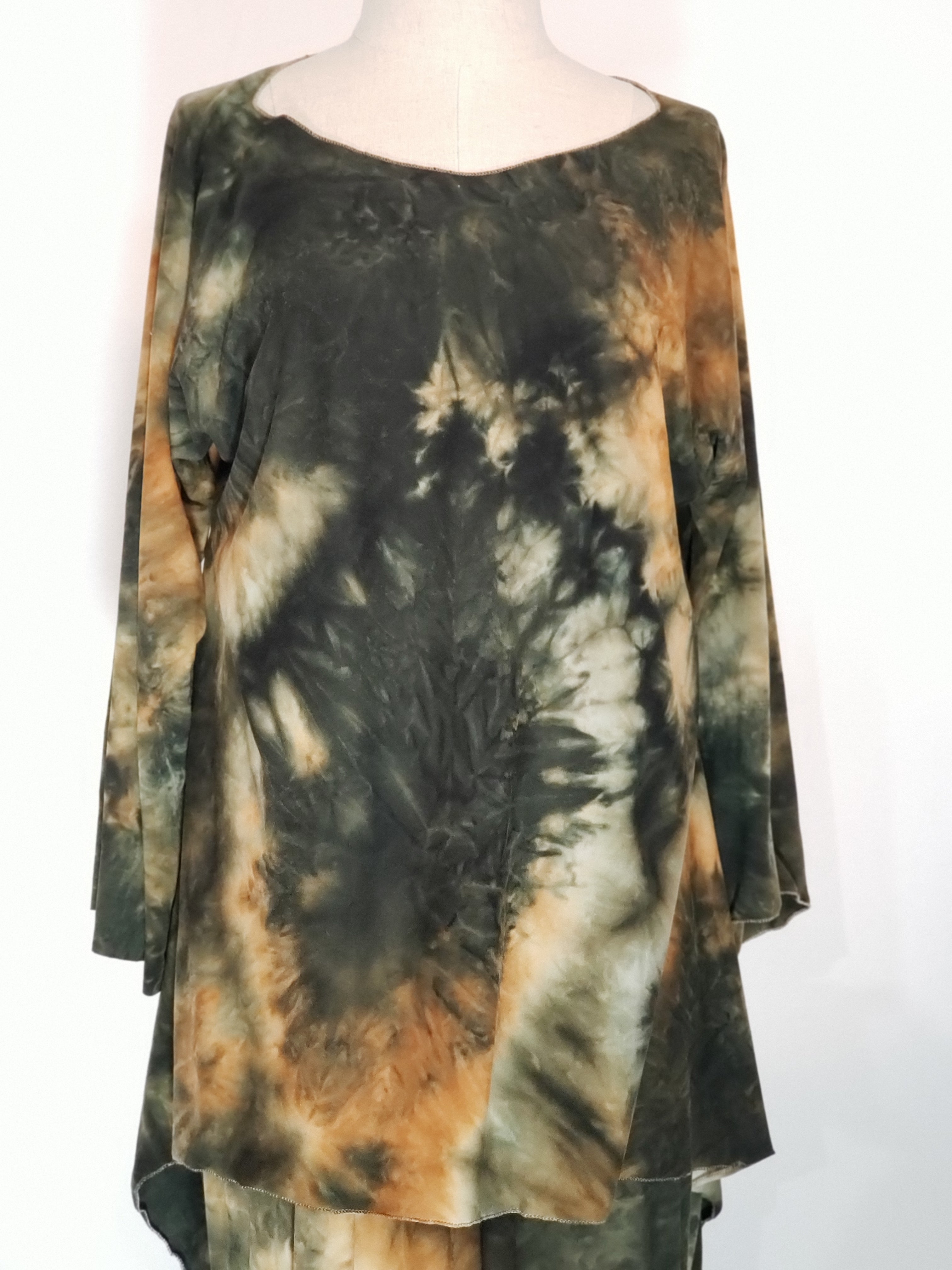 Olive Green & Mustard Tie Dye Mermaid Dress Set.