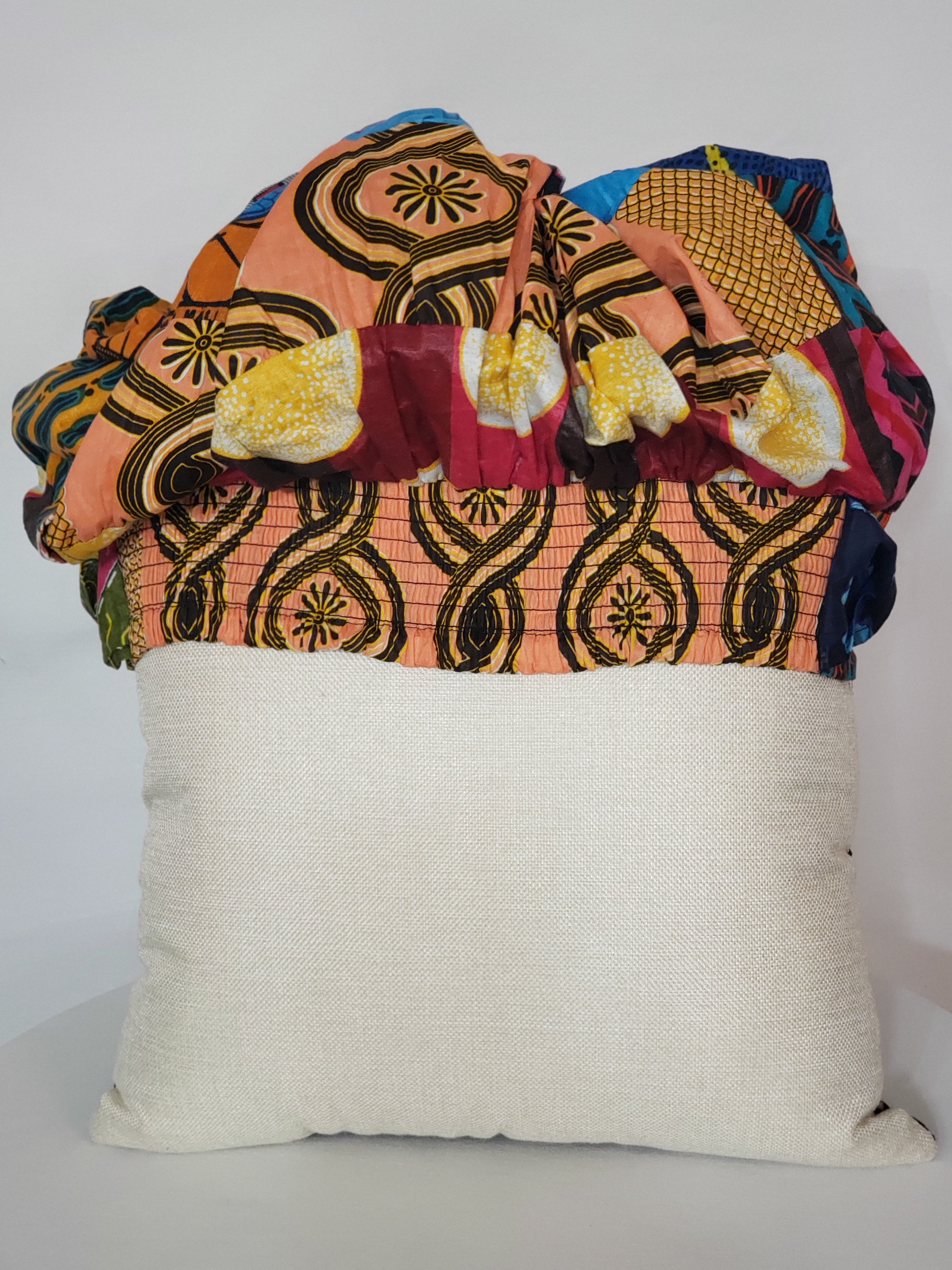 Decorative Pillow- Beautiful Woman Multi-Color Ankara African Bow Head Wrap