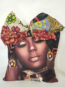 Decorative Pillow- Beautiful Woman Multi-Color Ankara Bow Head Wrap