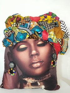 Decorative Pillow- Beautiful Woman Multi-Color Ankara Head Wrap