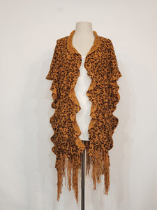 Camel Leopard Knit V-Wrap