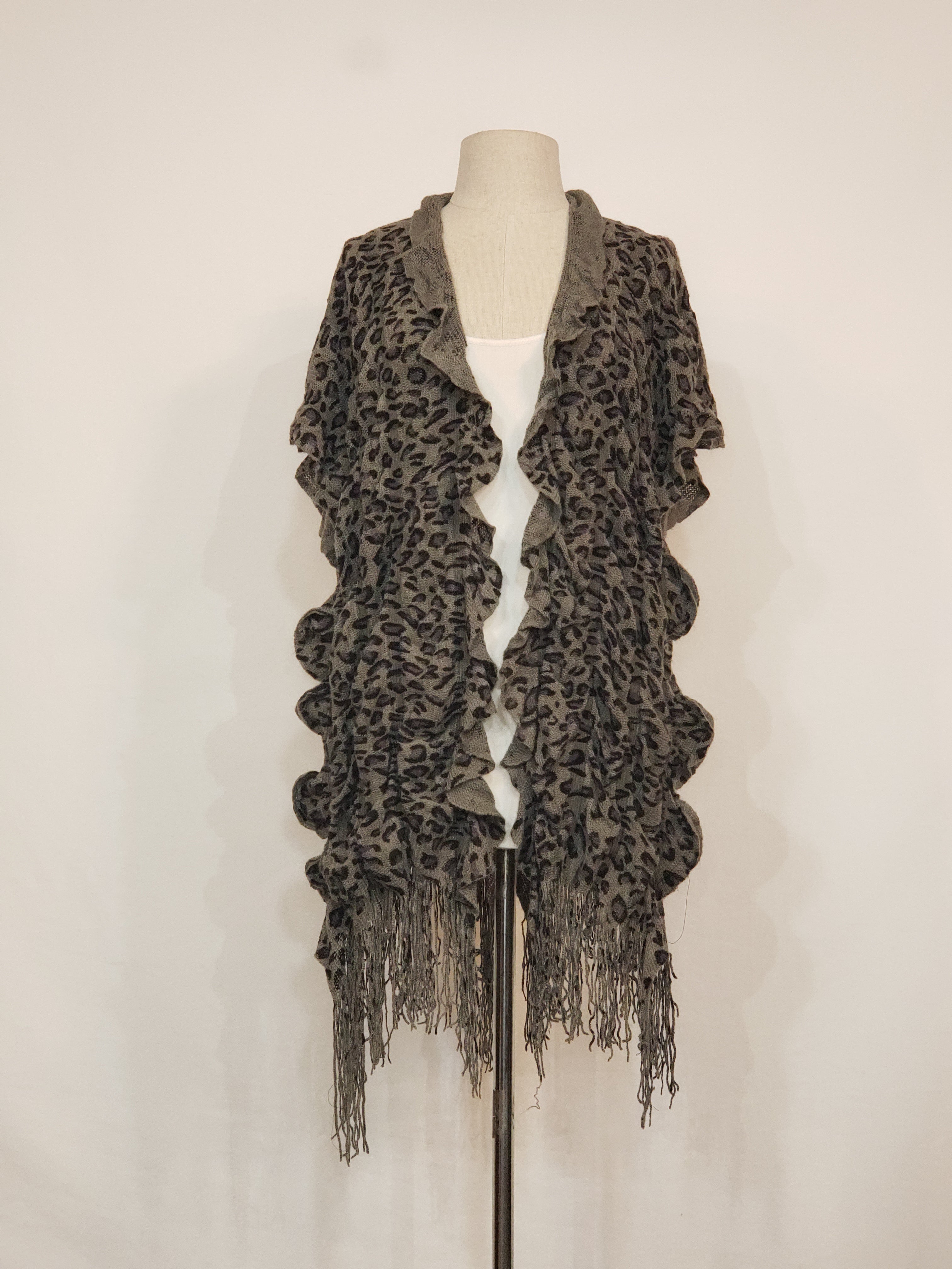 Smoke Grey & Black Leopard Knit V-Wrap