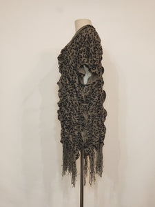 Smoke Grey & Black Leopard Knit V-Wrap