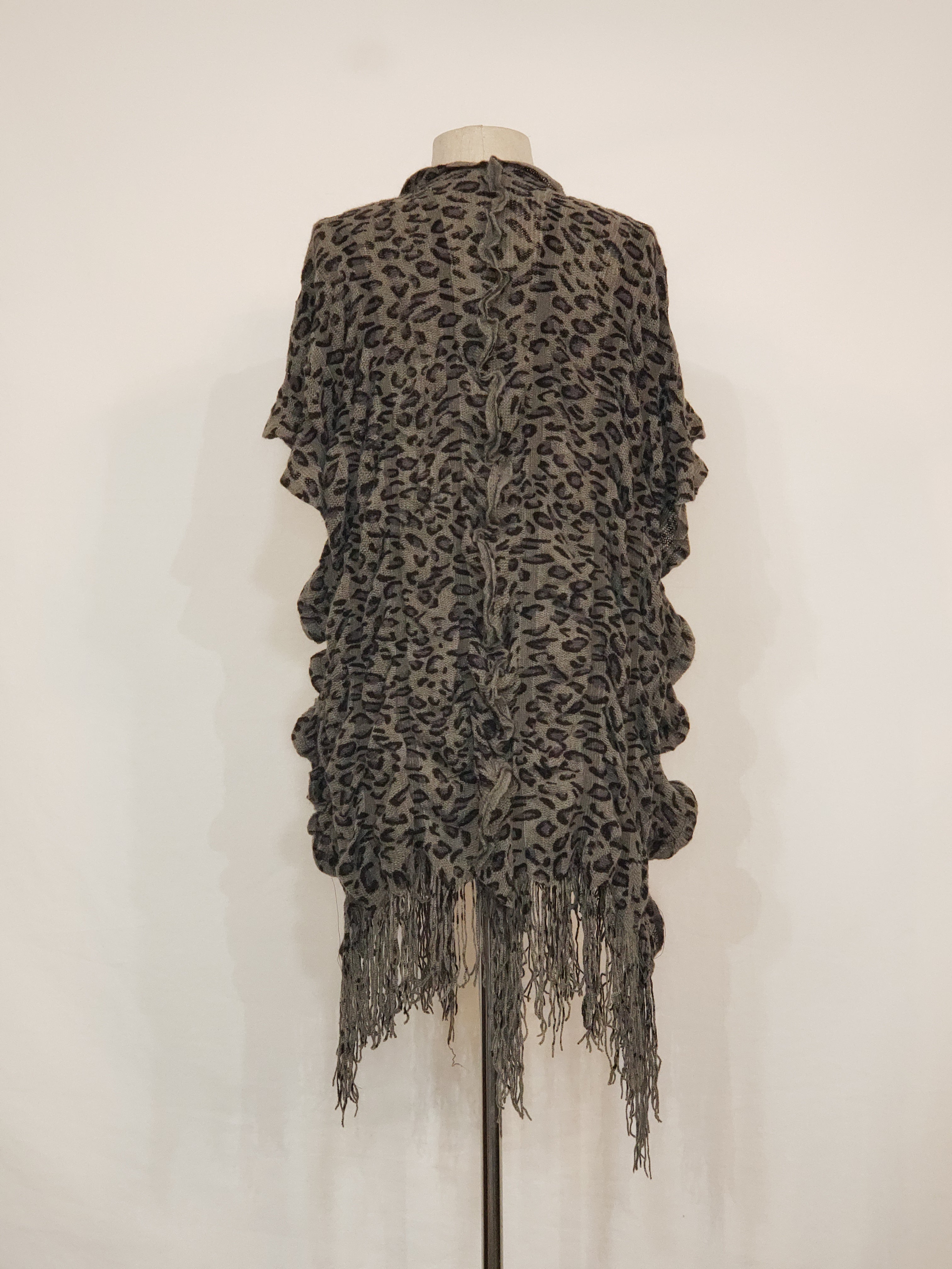 Smoke Grey & Black Leopard Knit V-Wrap