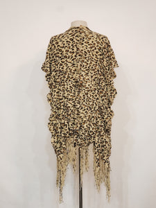 Beige Leopard Knit V-Wrap
