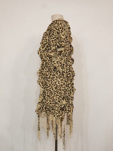 Beige Leopard Knit V-Wrap