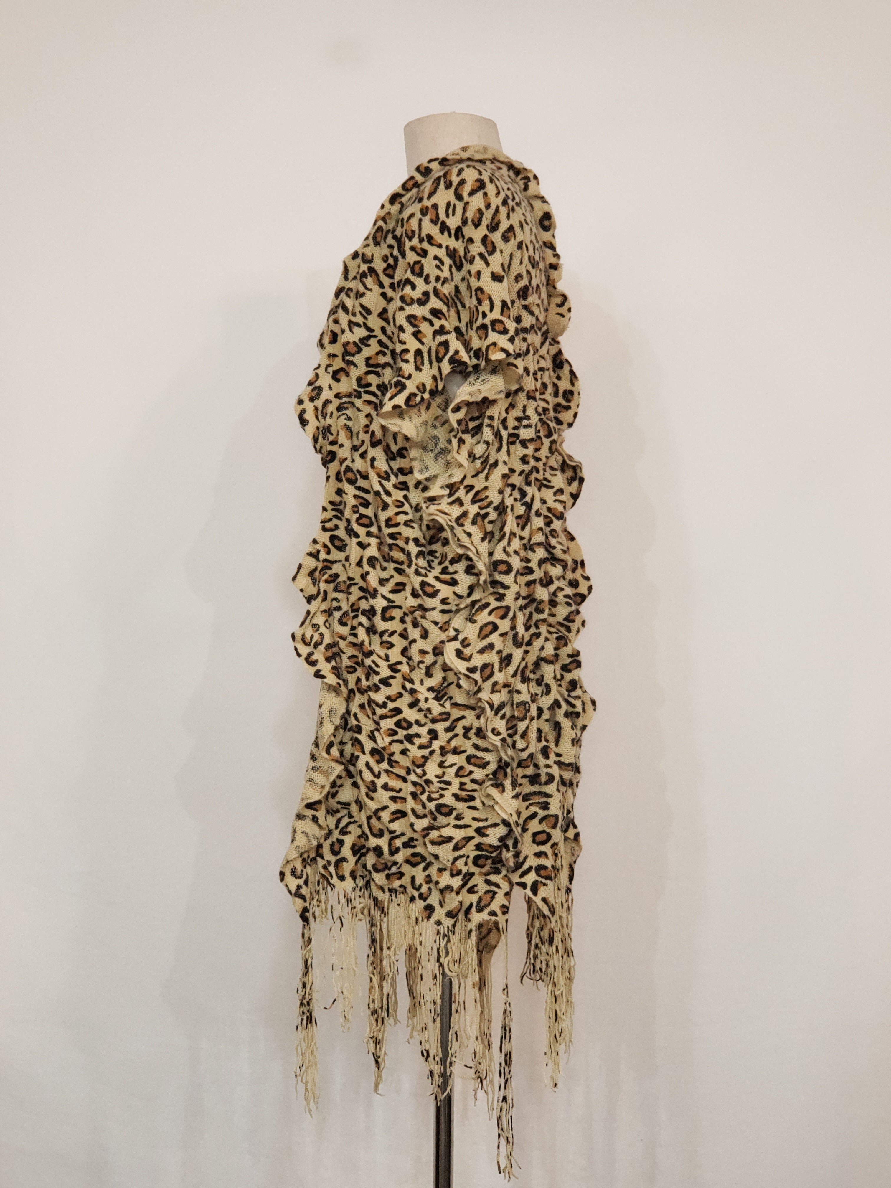 Beige Leopard Knit V-Wrap