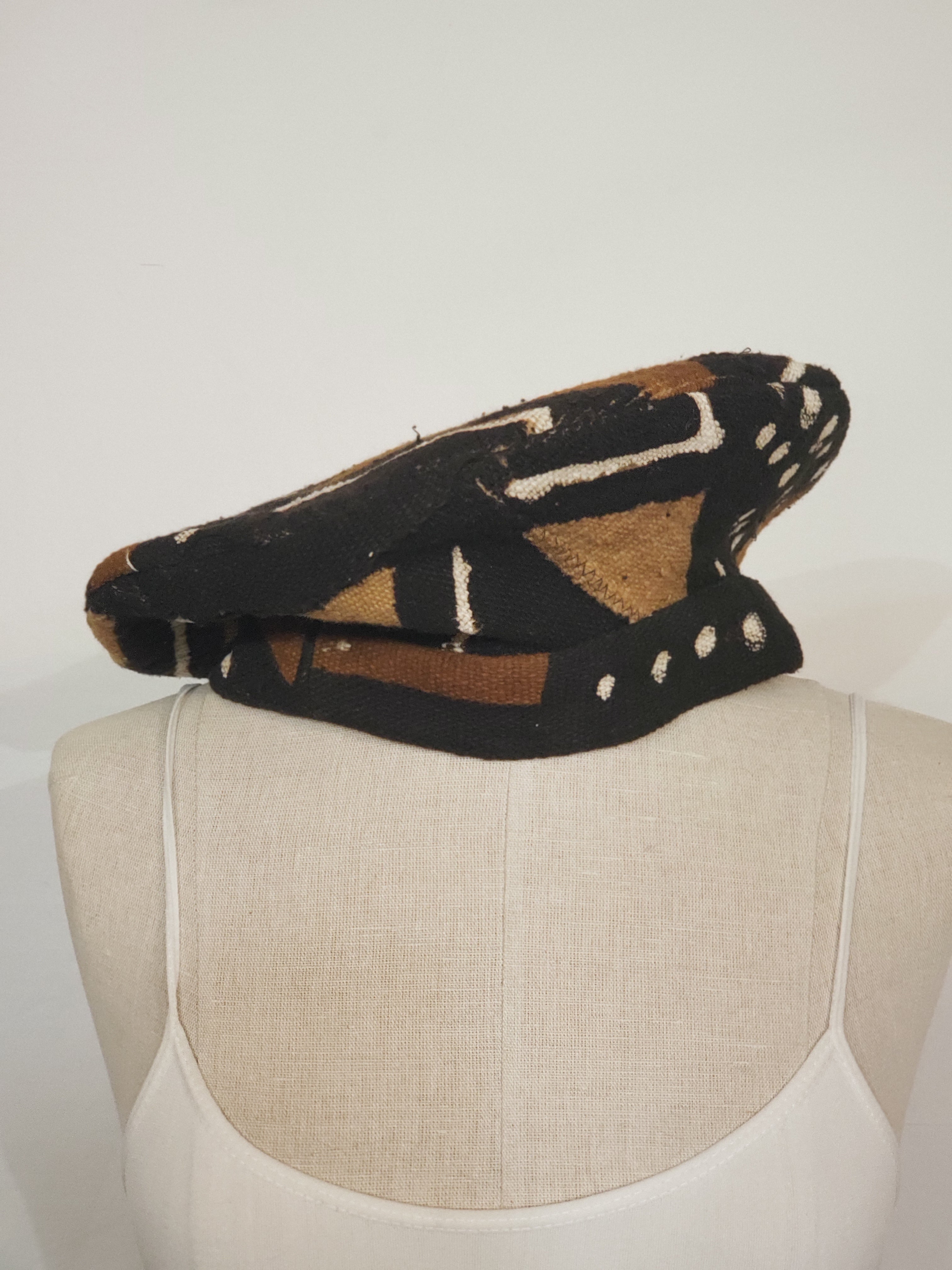 Black, Brown & Beige Mudcloth Beret