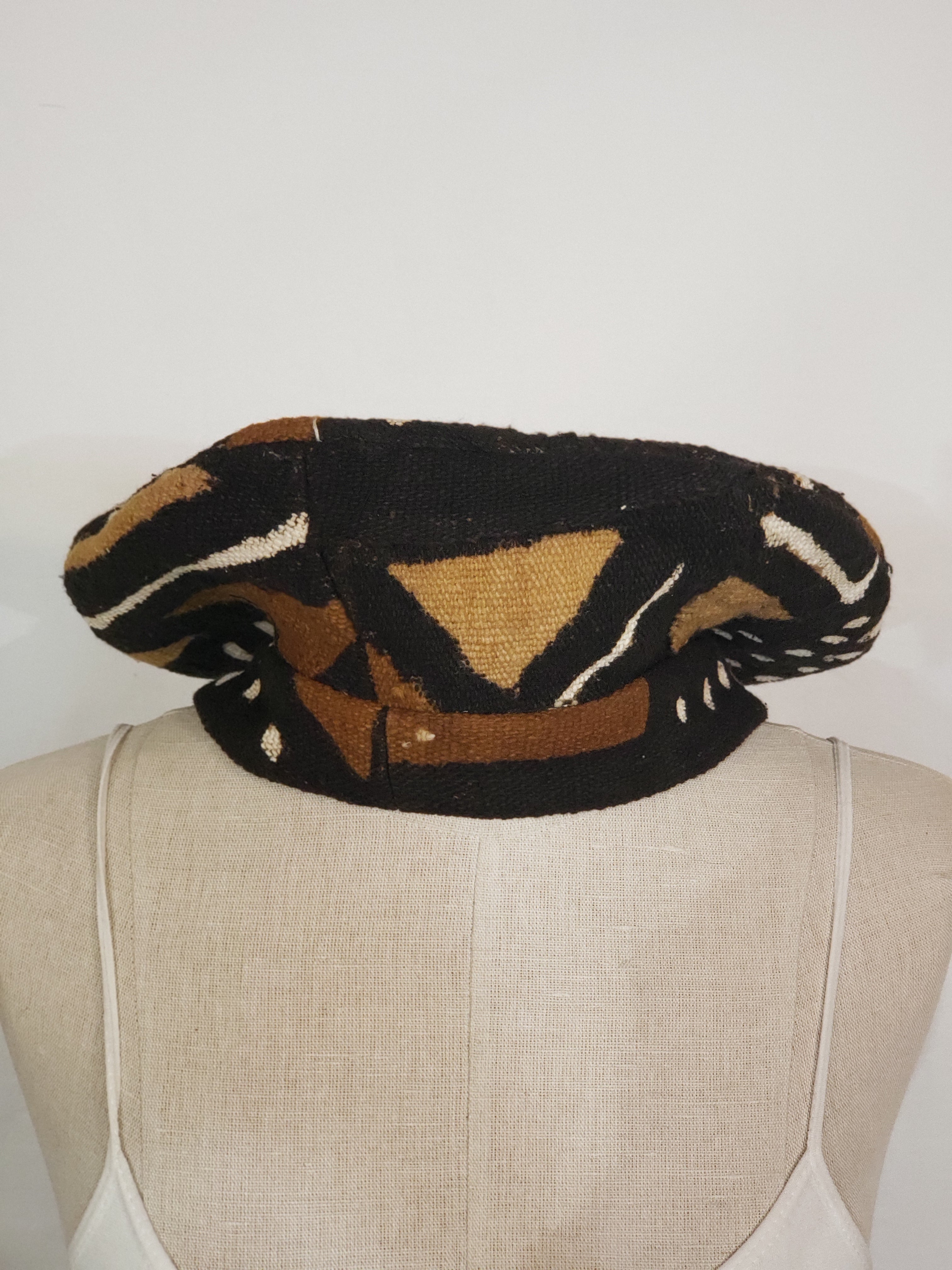 Black, Brown & Beige Mudcloth Beret