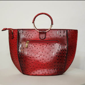 Red Ostrich Vegan Leather Handbag