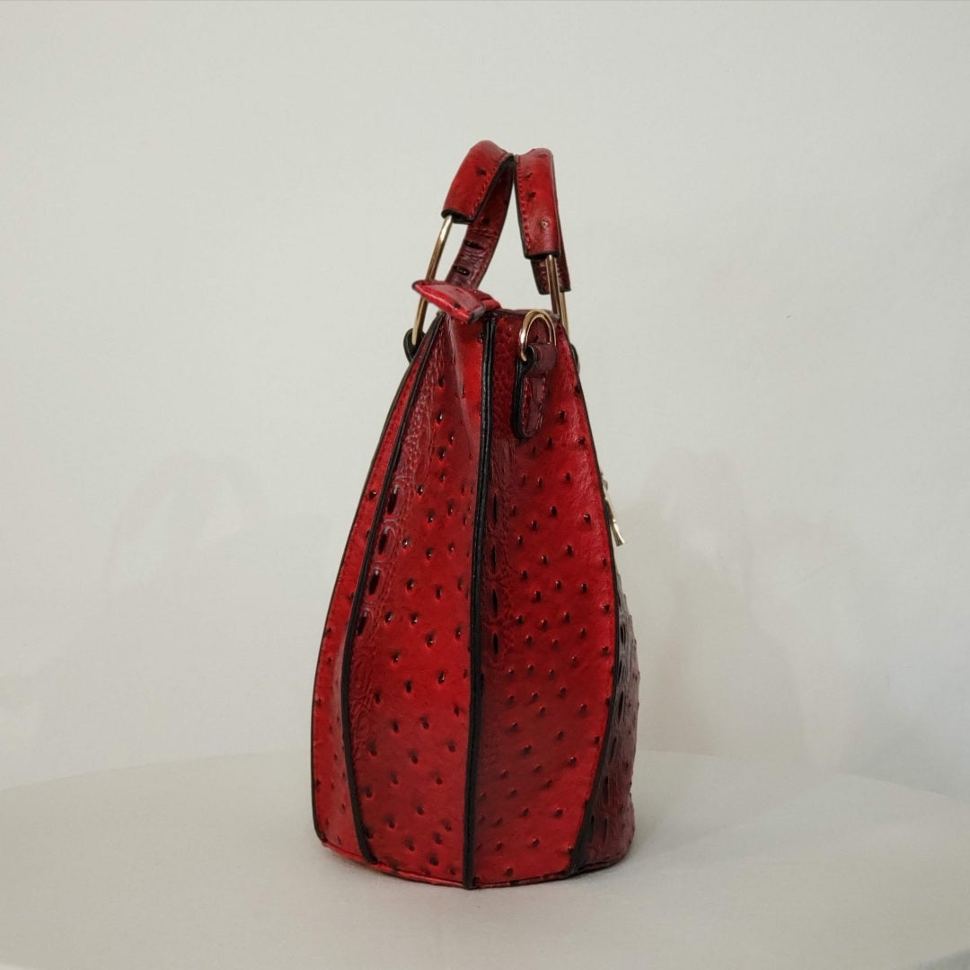 Red Ostrich Vegan Leather Handbag