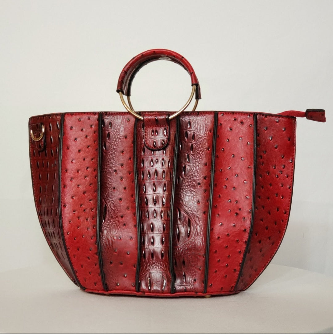 Red Ostrich Vegan Leather Handbag