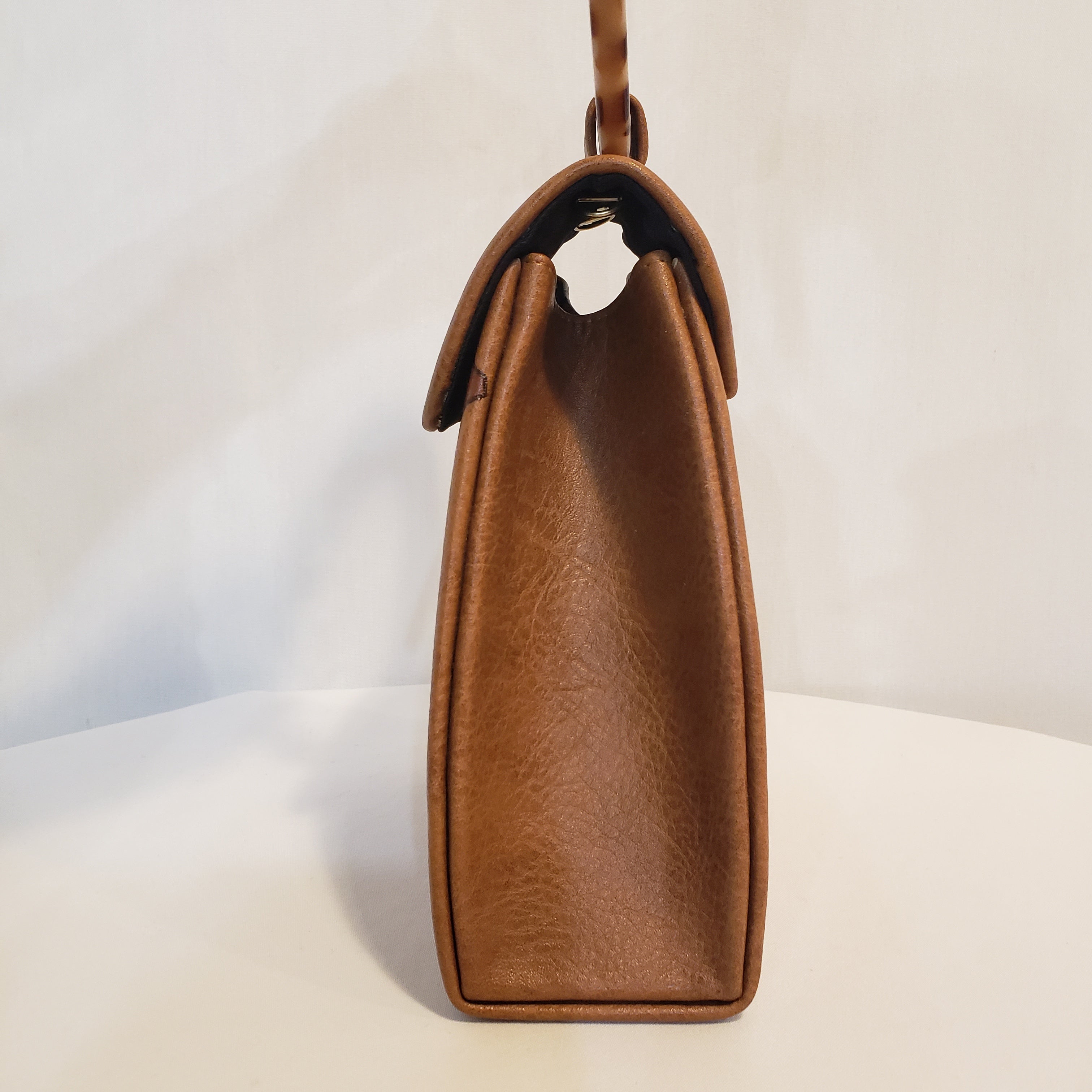 Handpainted Camel Colored Handbag Abstract Face (Clutch)