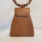 Load image into Gallery viewer, Handpainted Camel Colored Handbag Abstract Face (Clutch)
