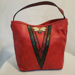 Load image into Gallery viewer, Large Red Handbag w/Bee Pendant
