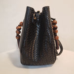 Load image into Gallery viewer, Large Woven Purse With Wooded Bead Handle (Black)
