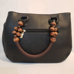 Load image into Gallery viewer, Large Woven Purse With Wooded Bead Handle (Black)
