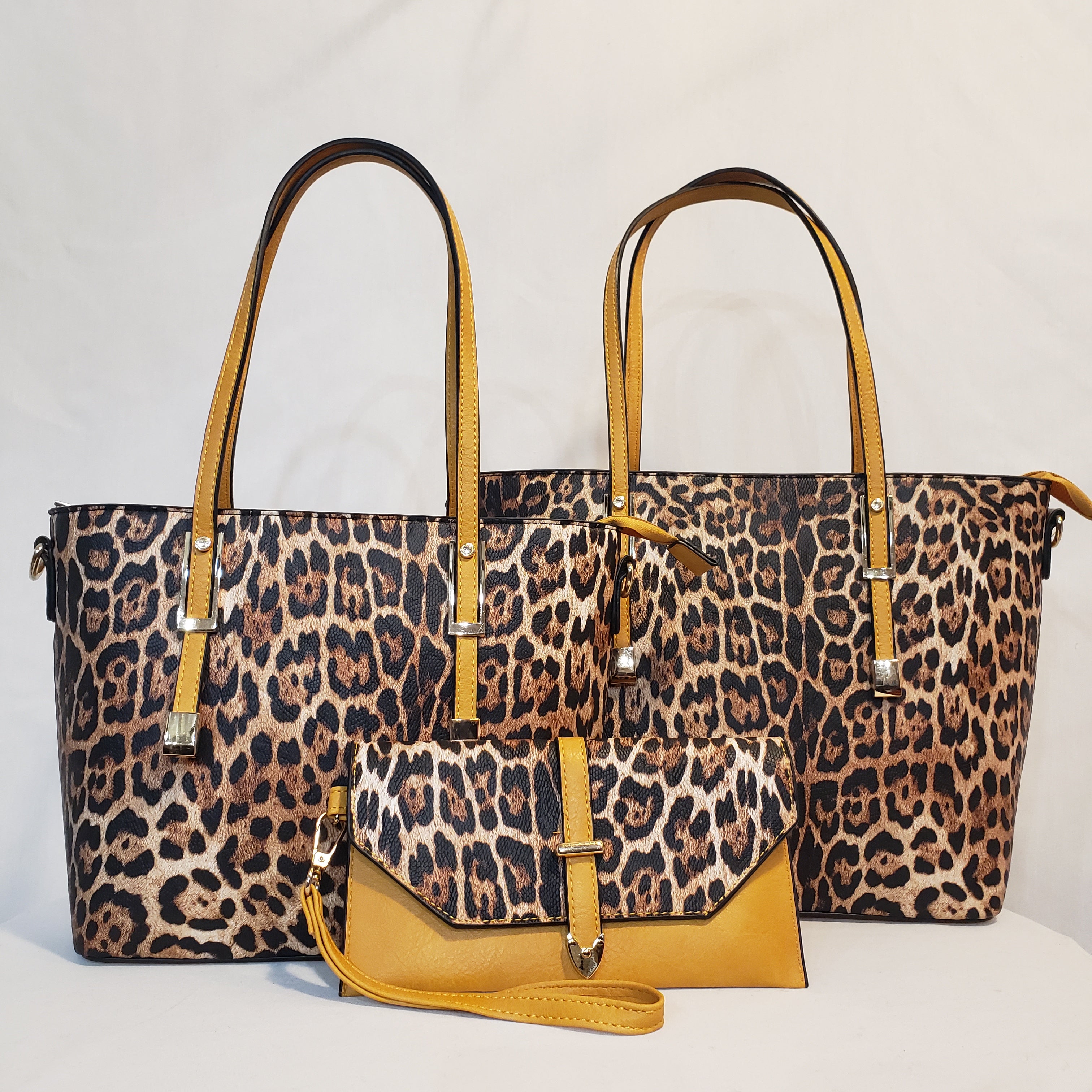 Leopard & Mustard 3-Piece Purse Set